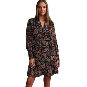 Long Sleeve Burn Out Paisley Mini Dress MULTI COLOR size M